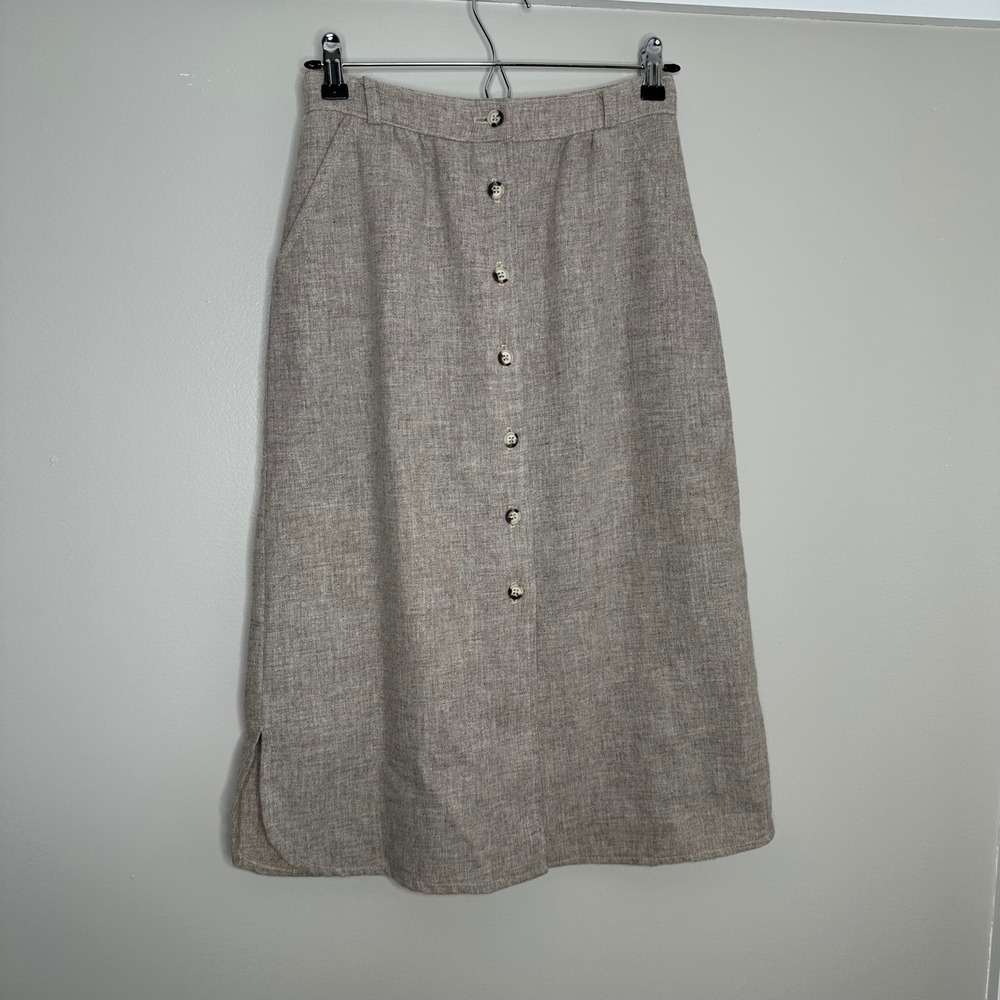 Vintage Union Made Women's Beige Button Front Midi Skirt Modest‎ Career